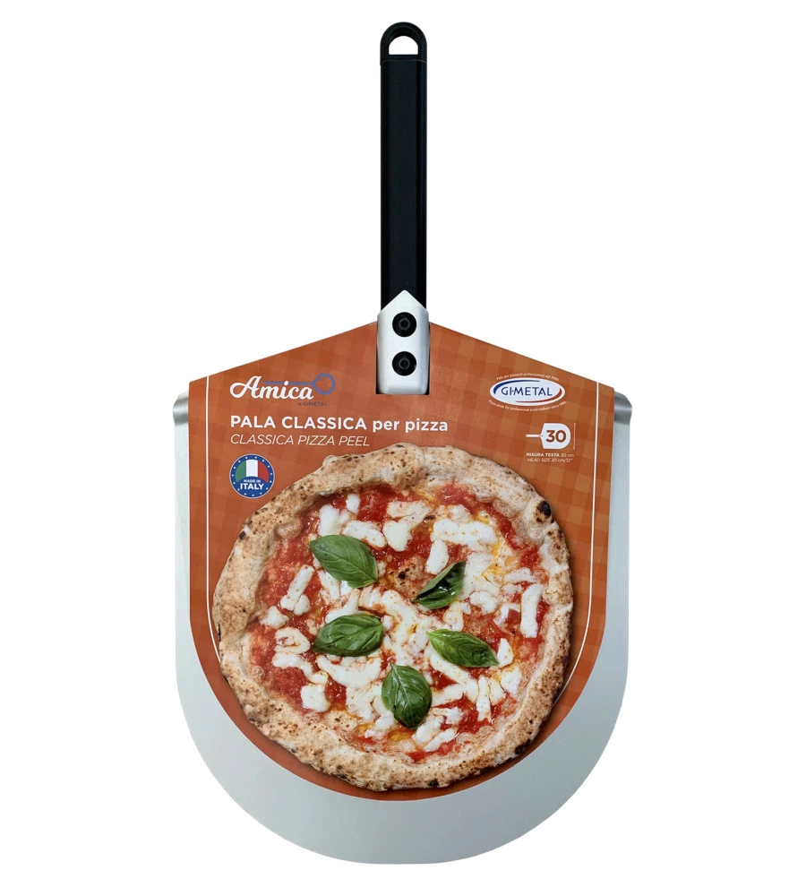 Pala per pizza gimetal "amica" con manico nero 25 cm e testa in alluminio 30 cm